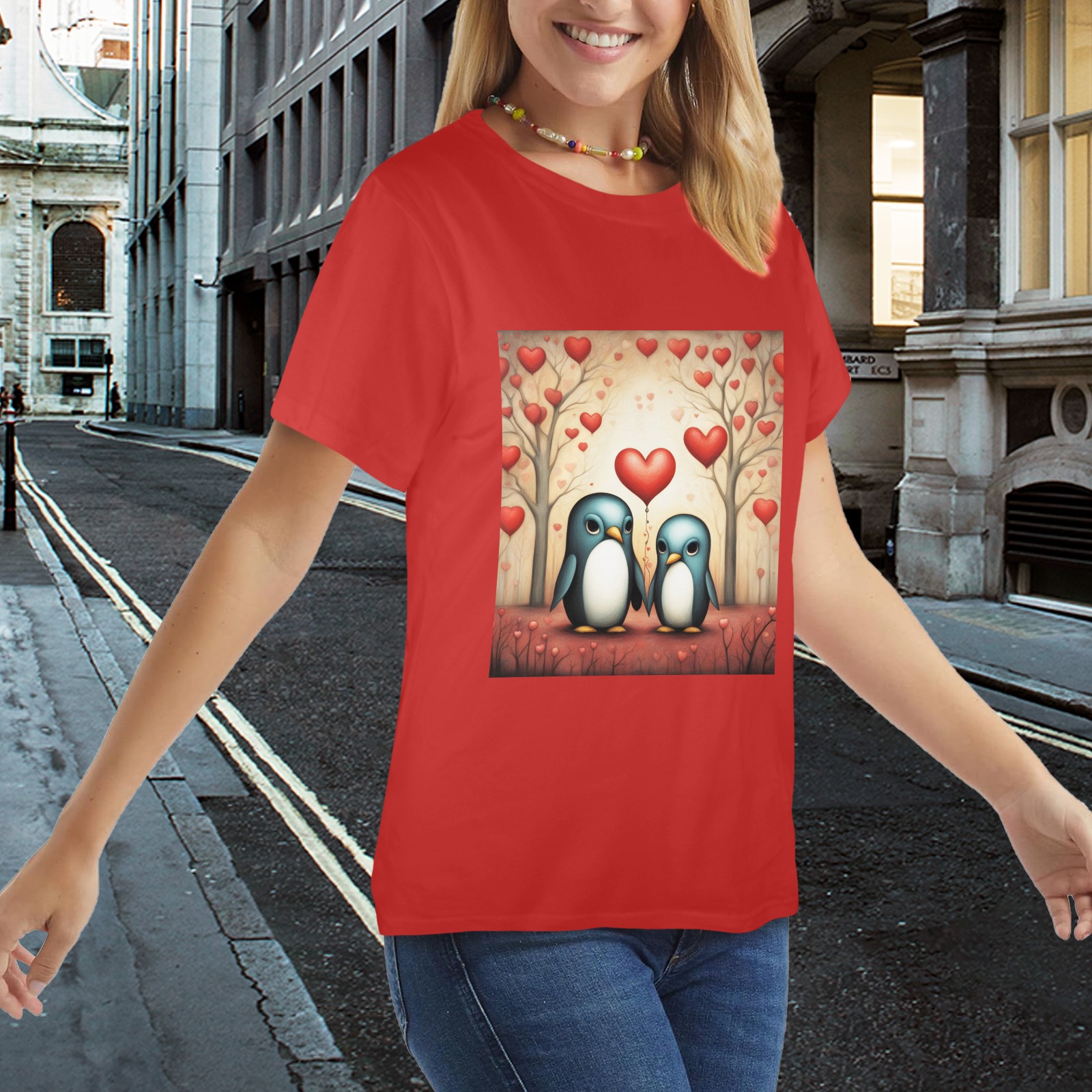 Penguin Love 3 Women's T-Shirt in USA Size (Front Printing) (Model T78)