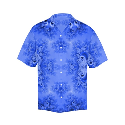 Blue Sky over the Bluebells Frost Fractal Hawaiian Shirt with Merged Design (Model T58)