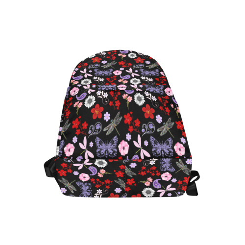 Black, Red, Pink, Purple, Dragonflies, Butterfly and Flowers Design Unisex Classic Backpack (Model 1673)