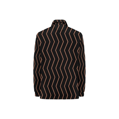 Black tan brown chevron vertical lines pattern Women's Long Sleeve Polo Shirt (Model T73)