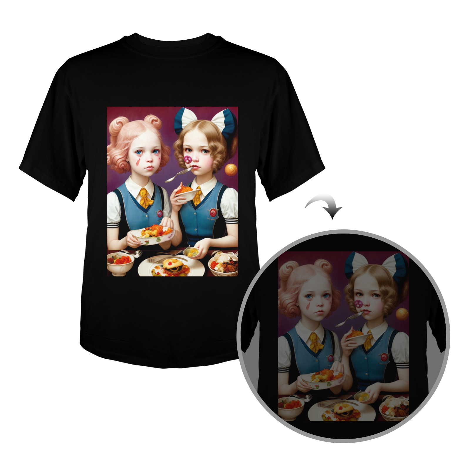 adorable girls eating lunch 5 Men's Glow in the Dark T-shirt (Front Printing)