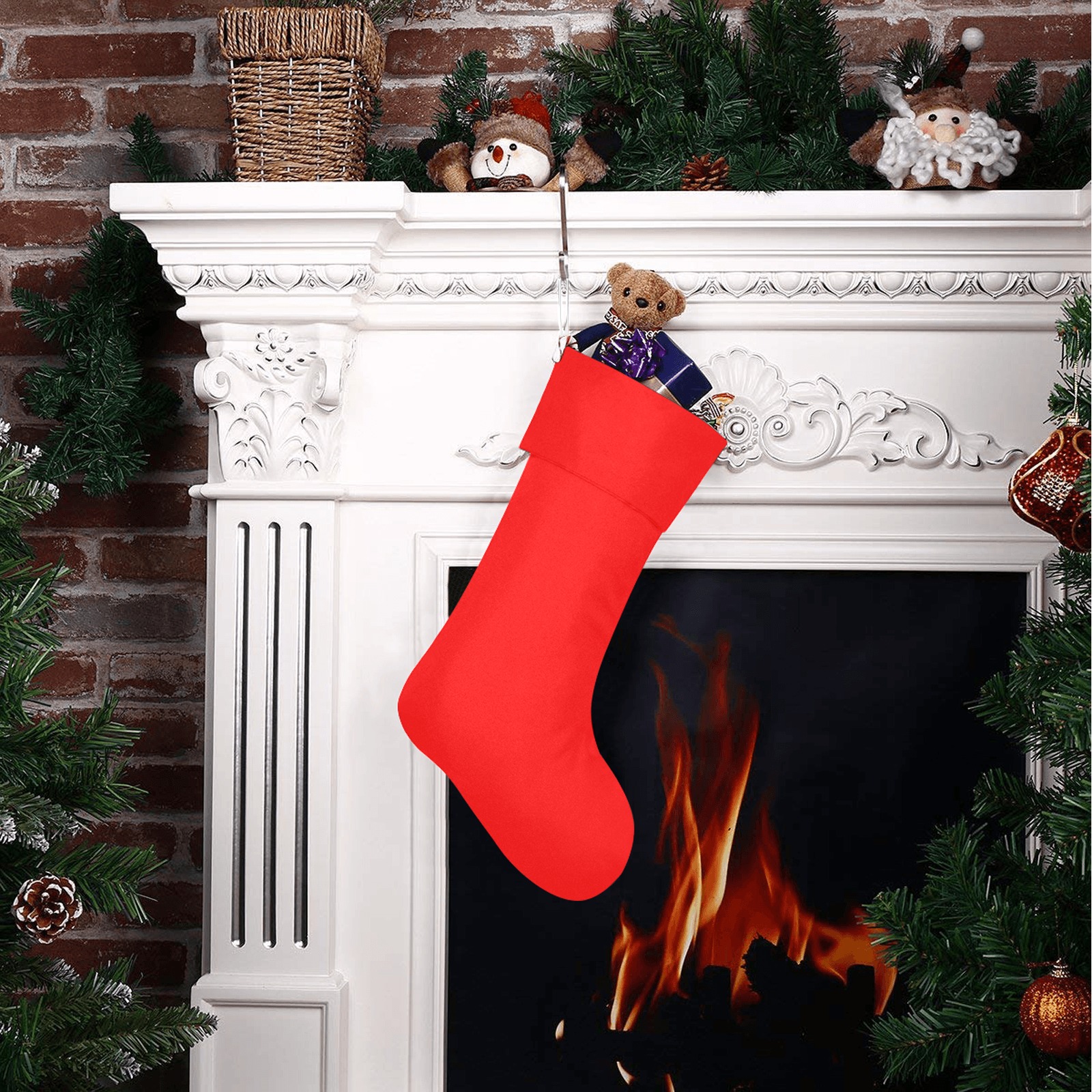 Merry Christmas Red Solid Color Christmas Stocking