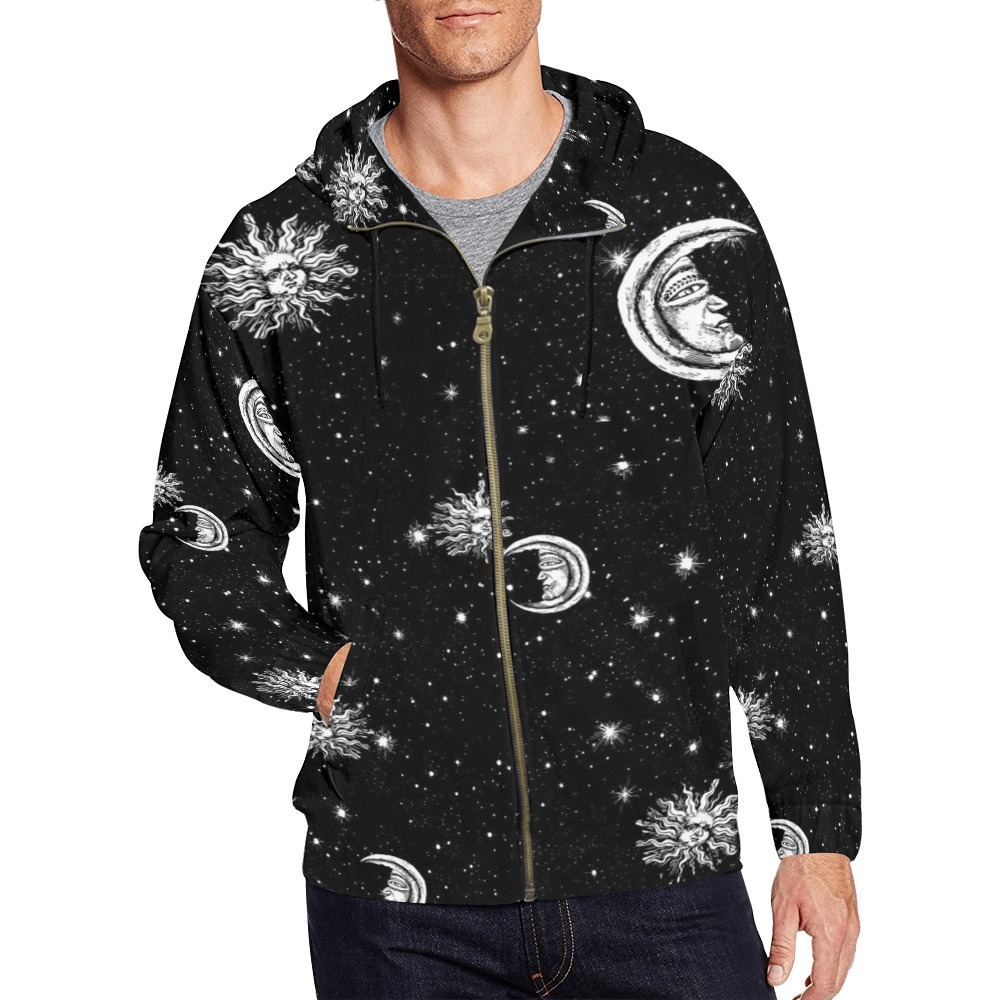 Stars Moon Sun in the Universe All Over Print Full Zip Hoodie for Men (Model H14)