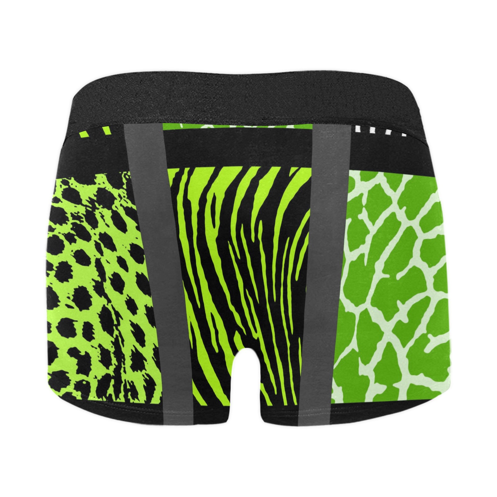 Lime Green Mixed Animal Print Men's Boxer Briefs w/ Custom Waistband (Merged Design) (Model L10)