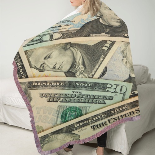 US PAPER CURRENCY Ultra-Soft Fringe Blanket 30"x40" (Mixed Pink)