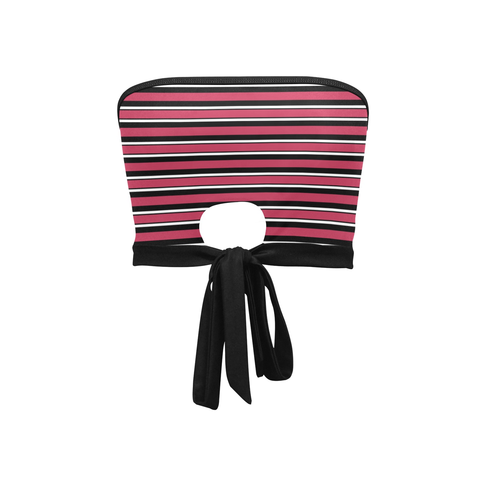 Magenta, Black and White Stripes Women's Tie Bandeau Top (Model T66)