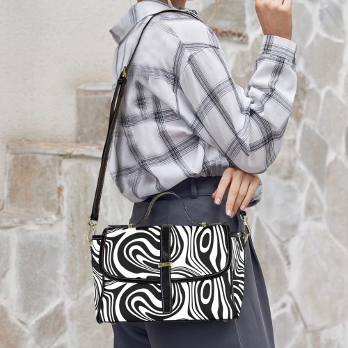 Black and White Marble Multi-Function Satchel-Black (Model 1740)