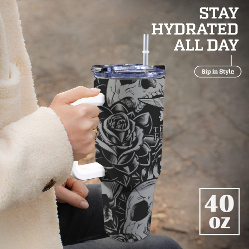 grey-black outline 40oz Tumbler with White Handle