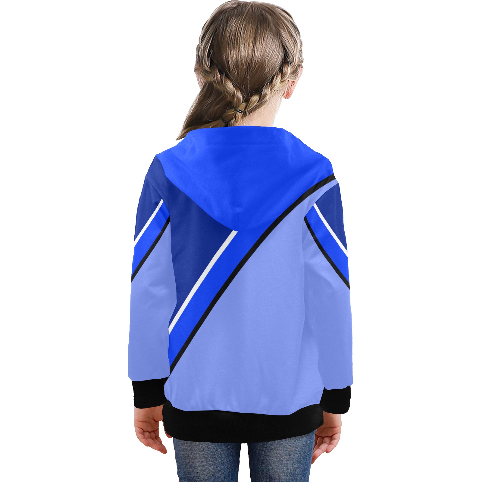 Diagonal Shades of Blue Big Girls' Zip Up Hoodie (Model H58)