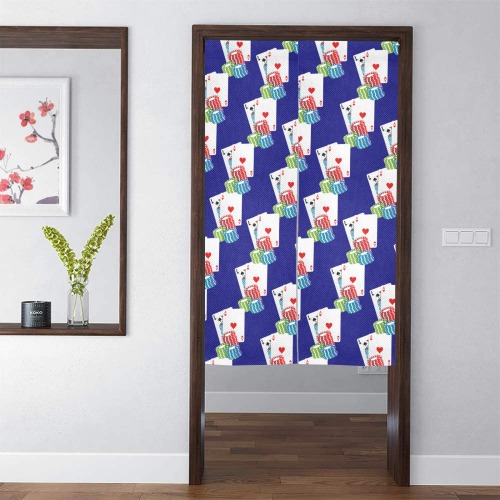 Blackjack & Poker Chips on Blue Door Curtain Tapestry