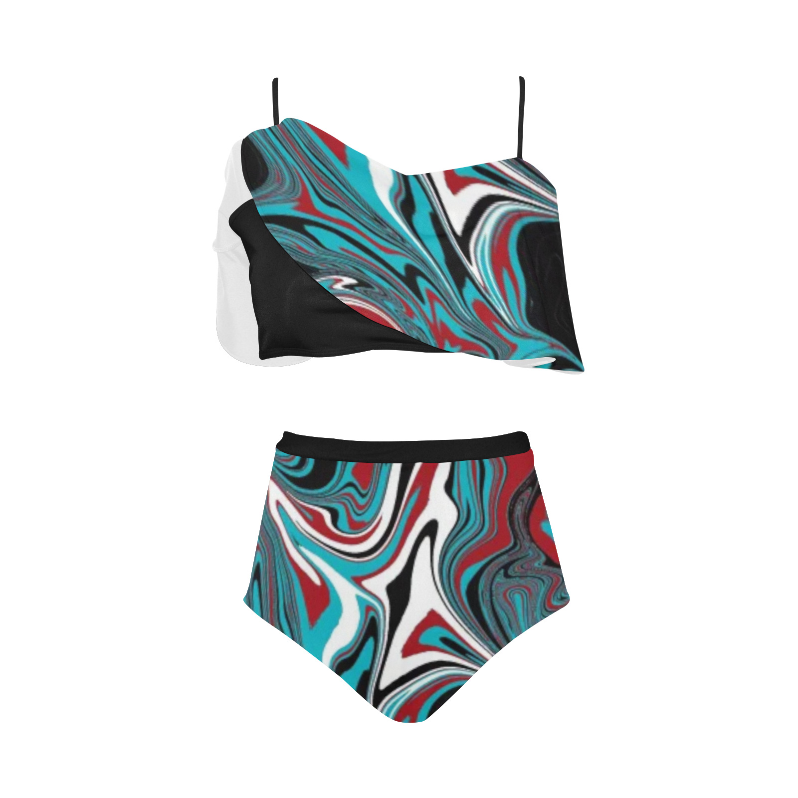 Dark Wave of Colors High Waisted Ruffle Bikini Set (Model S13)