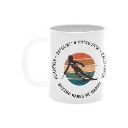 Ski Heavenly, California - Woman Skier, Black Text White Mug(11OZ)