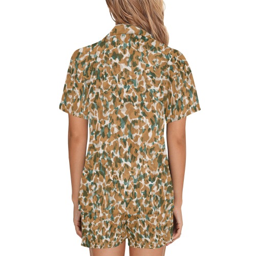 0040-Wild skin animal-58S Women's V-Neck Short Pajama Set