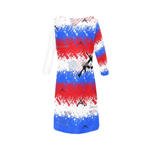 Girls n Guns patriot print Rhea Loose Round Neck Dress(Model D22)