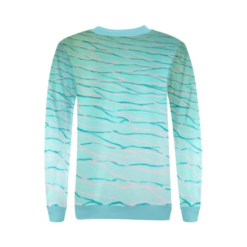 Aquamarine Blue- aqua collar and cuff All Over Print Crewneck Sweatshirt for Women (Model H18)