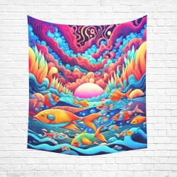 Psychedelic Ocean Cotton Linen Wall Tapestry 51"x 60"