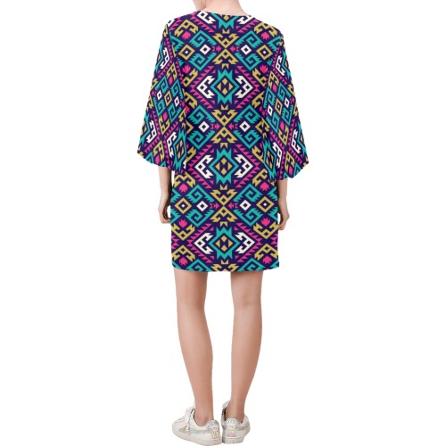Abstract Pattern Colorful Bell Sleeve Dress (Model D52)