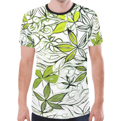 Green White and Black Leaf Pattern New All Over Print T-shirt for Men (Model T45)