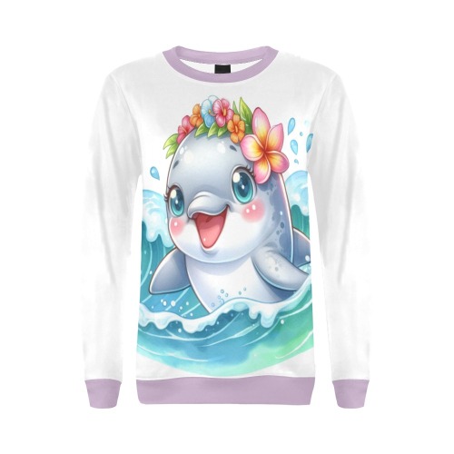 Watercolor Dolphin 1 All Over Print Crewneck Sweatshirt for Women (Model H18)