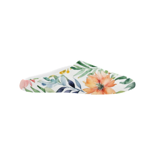 watercolor spring flowers pattern Women's Non-Slip Cotton Slippers (Model 0602)