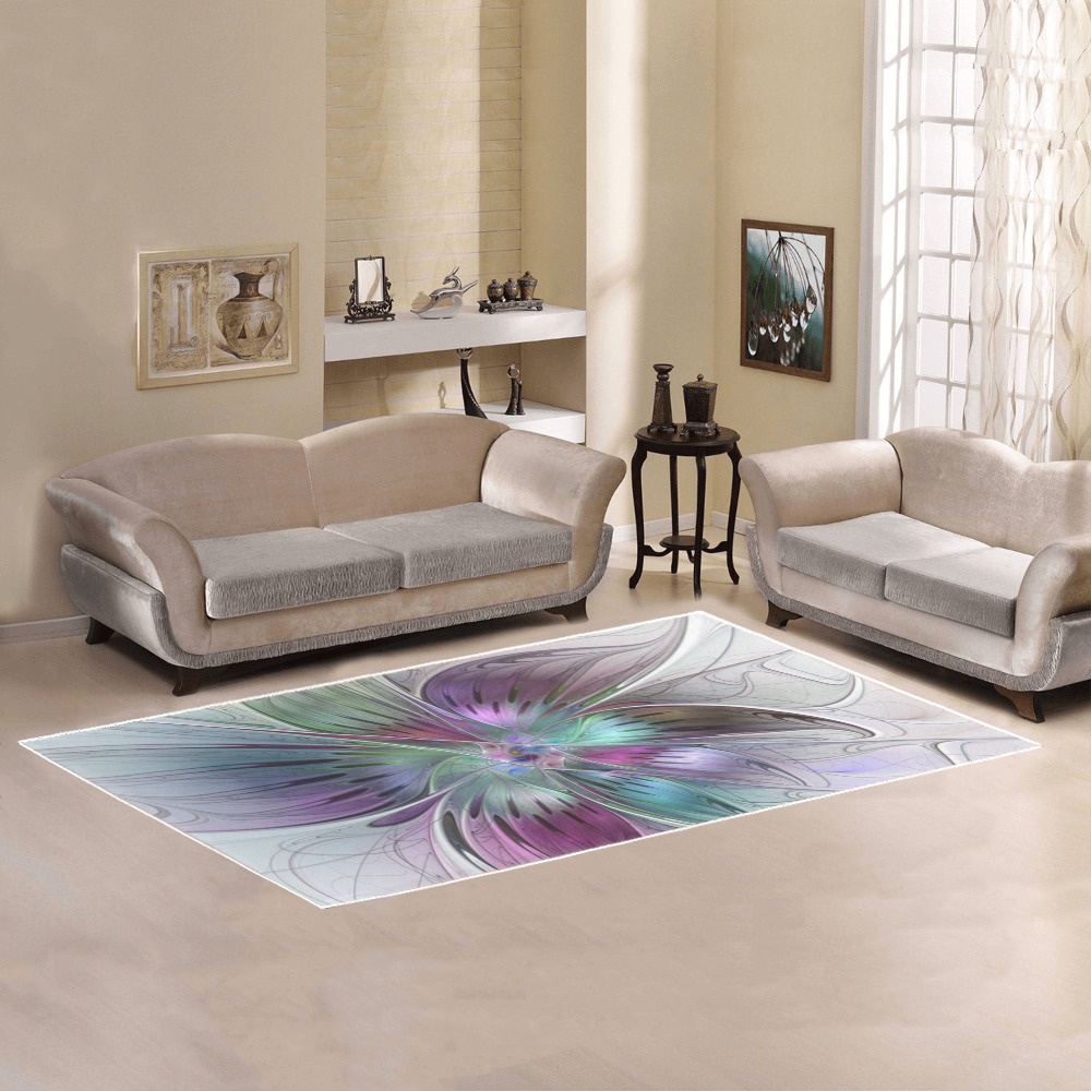 Colorful Abstract Flower Modern Floral Fractal Art Area Rug 7'x3'3''
