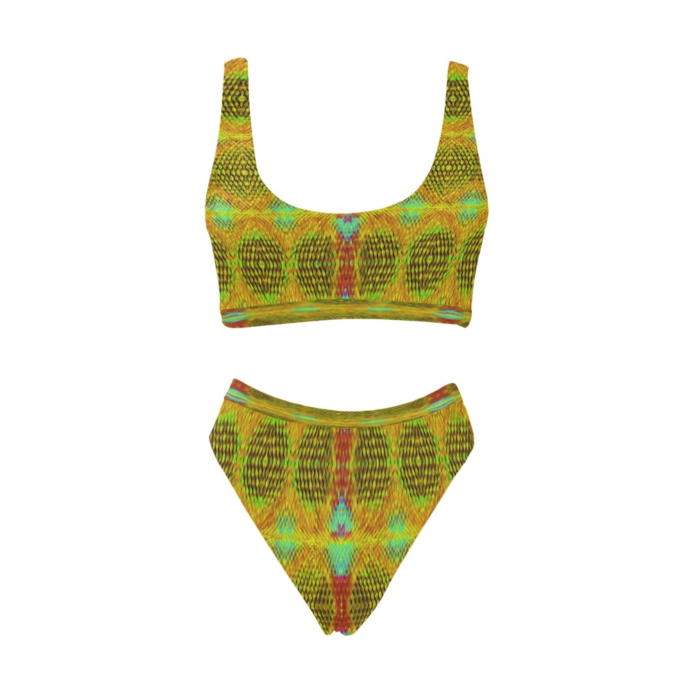 Mermaid (rainbow) Sport Top & High-Waisted Bikini Swimsuit (Model S07)