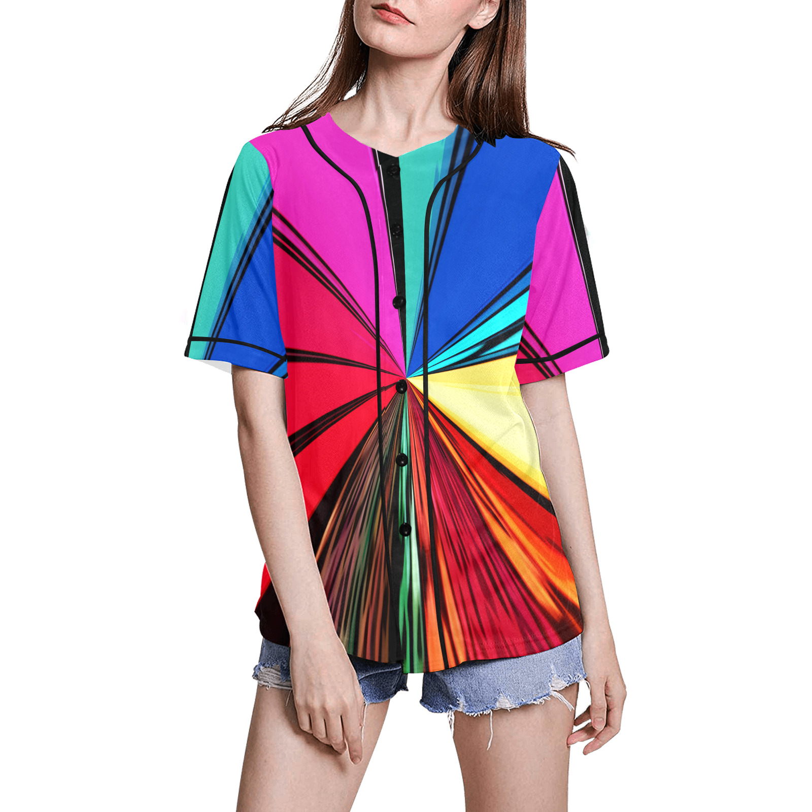 Colorful Rainbow Vortex 608 All Over Print Baseball Jersey for Women (Model T50)
