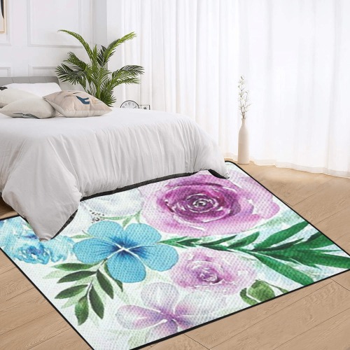 floral Area Rug with Black Binding 7'x5'