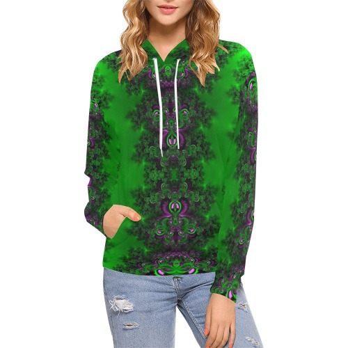 Early Summer Green Frost Fractal All Over Print Hoodie for Women (USA Size) (Model H13)