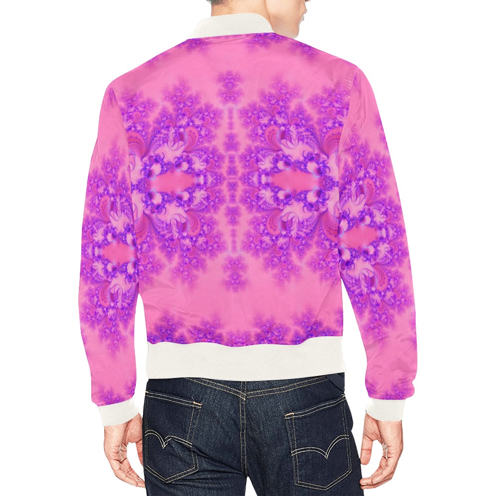 Purple and Pink Hydrangeas Frost Fractal All Over Print Bomber Jacket for Men (Model H19)