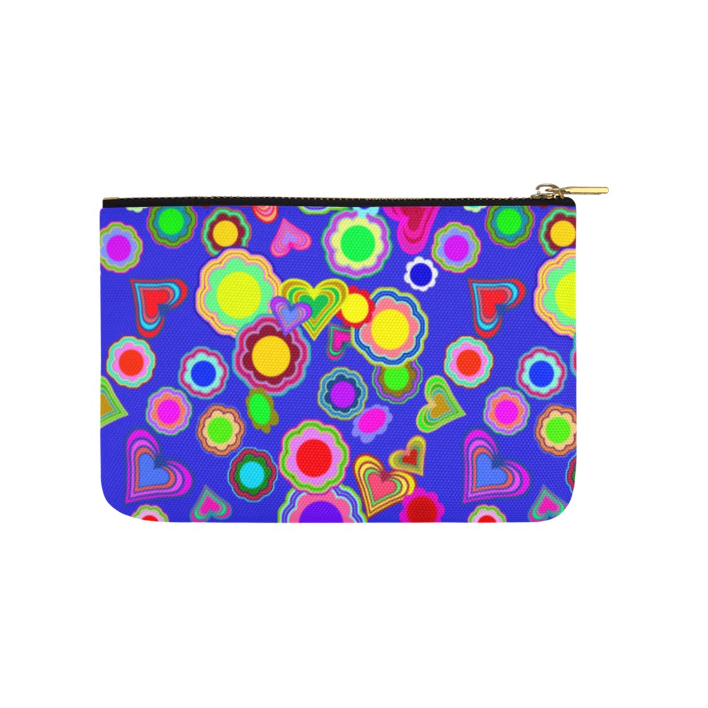 Groovy Hearts and Flowers Blue Carry-All Pouch 9.5''x6''