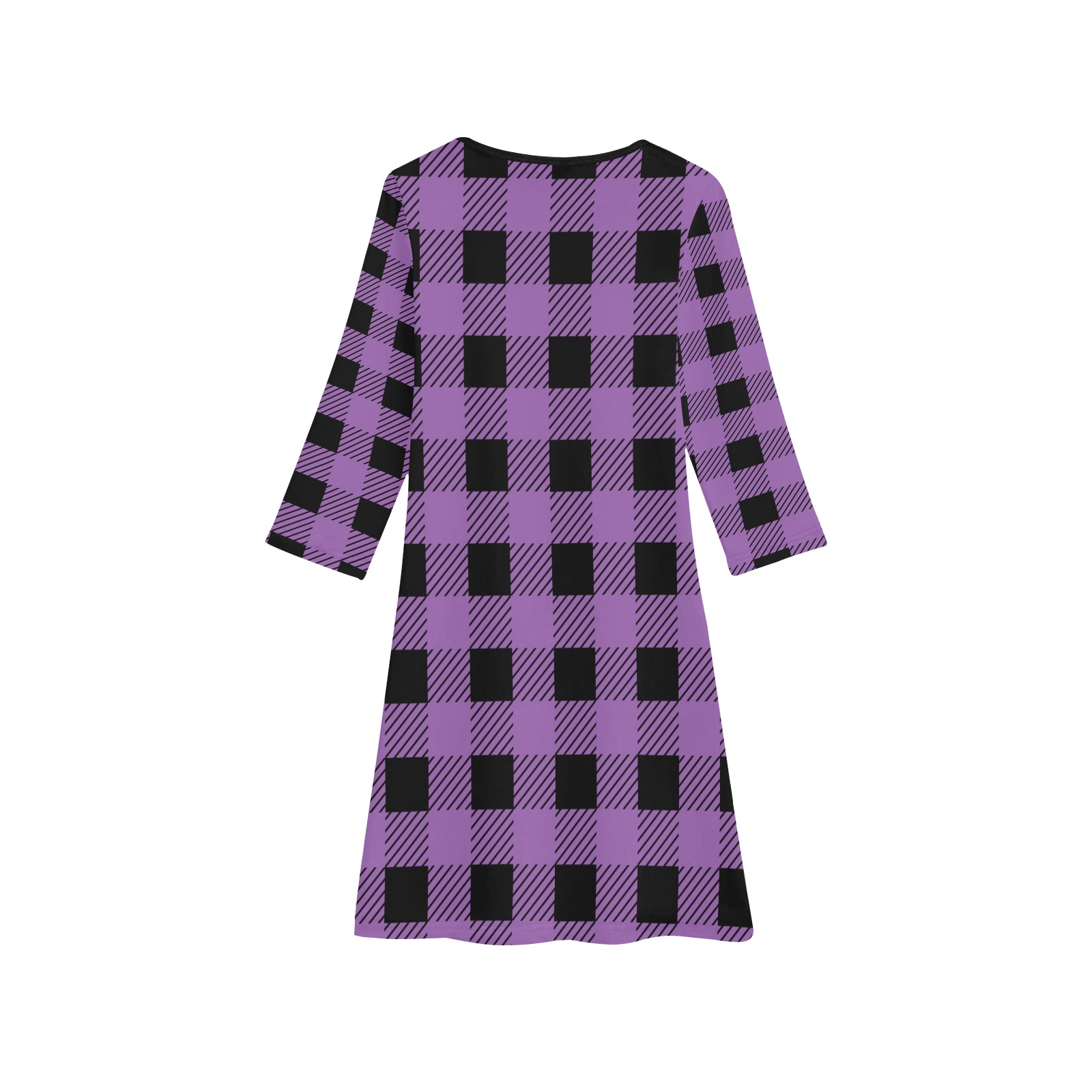 Buffalo Plaid - Purple Girls' Long Sleeve Dress (Model D59)