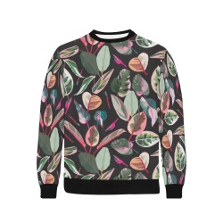 Dark pattern colorful leaves-974 Men's Rib Cuff Crew Neck Sweatshirt (Model H34)