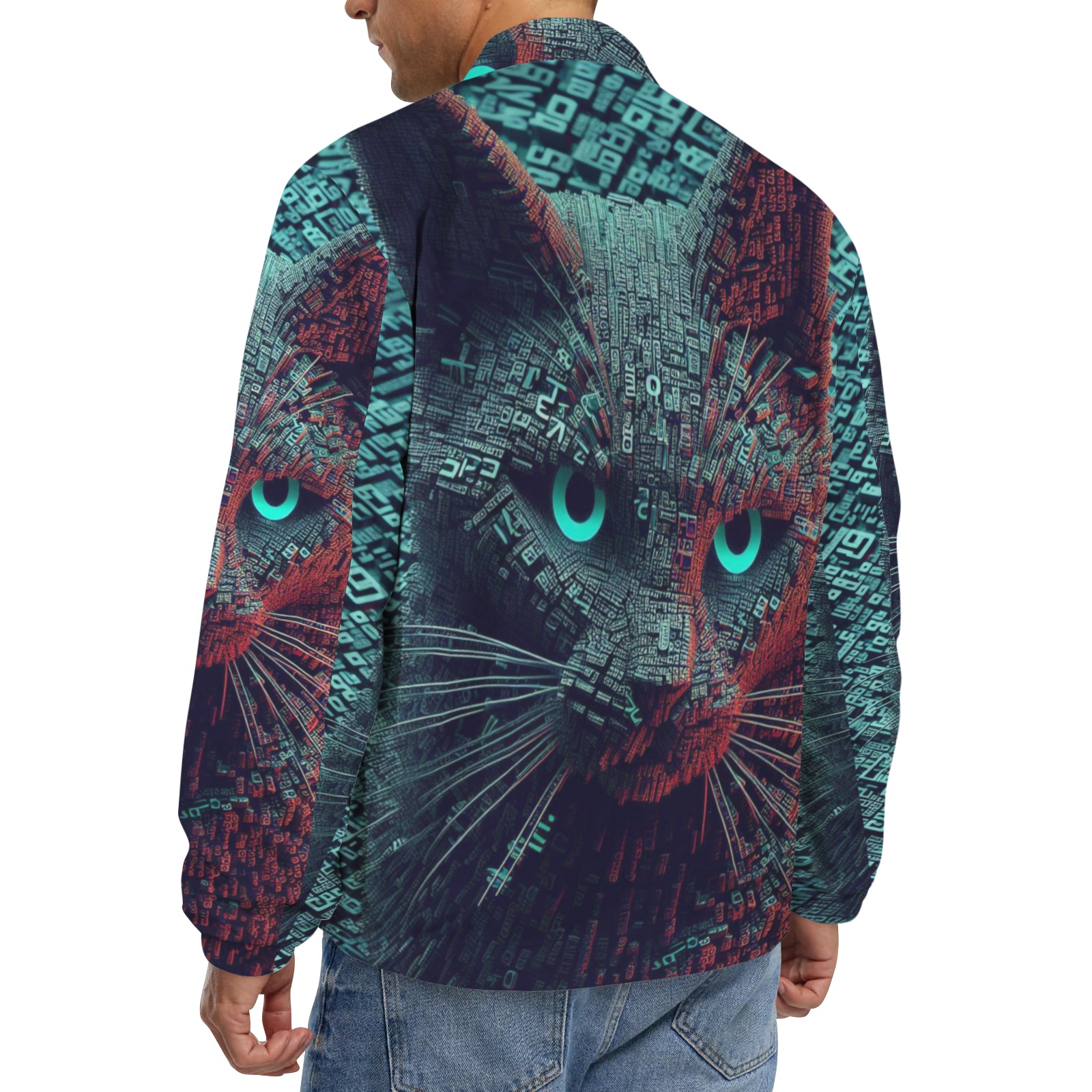 3D cat Men's Turn-Down Collar Jacket (Model H68)