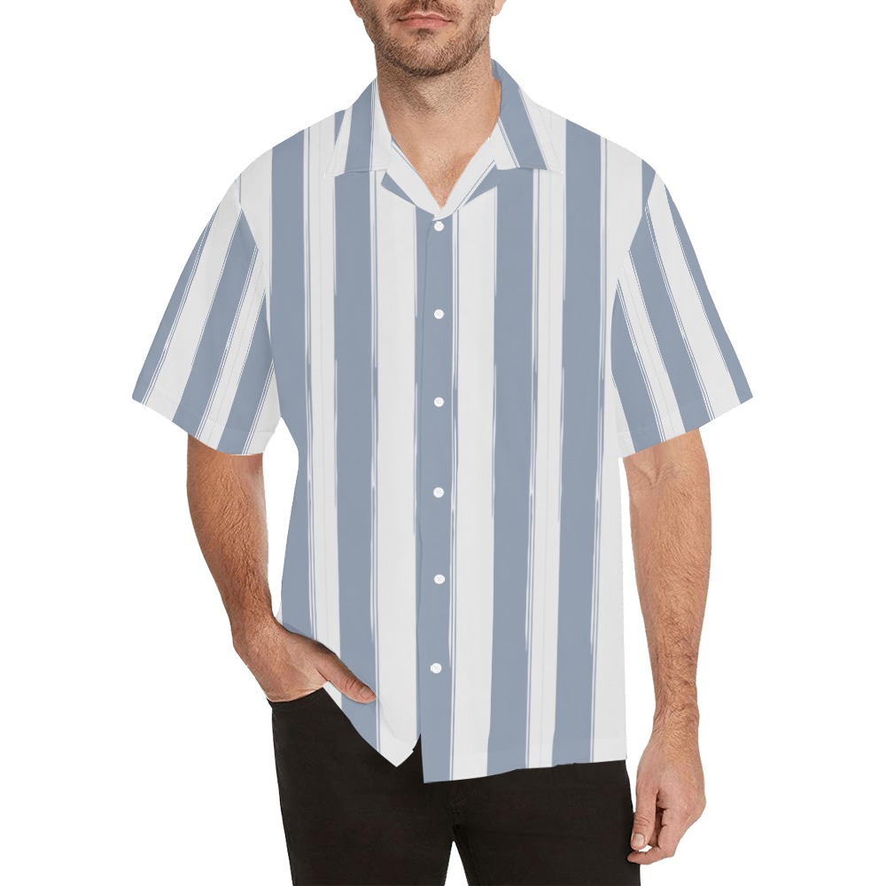 Grey Stripe Pattern Men's Hawaiian Shirt Hawaiian Shirt with Merged Design (Model T58)