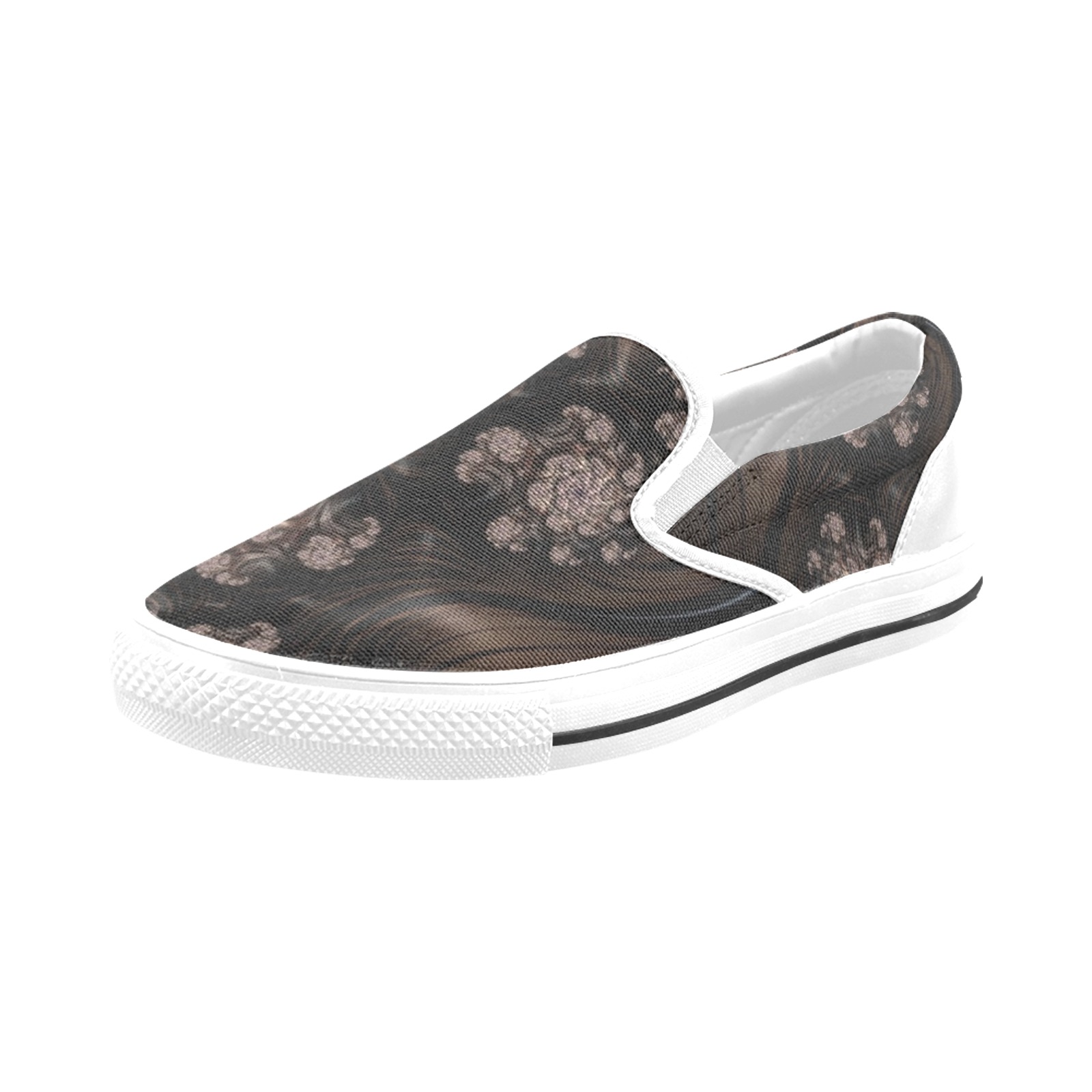 Blossoms and Dark Chocolate Swirls Fractal Abstract Slip-on Canvas Shoes for Kid (Model 019)