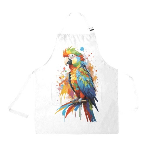 Colorful parrot bird and splashes of paint art. All Over Print Apron