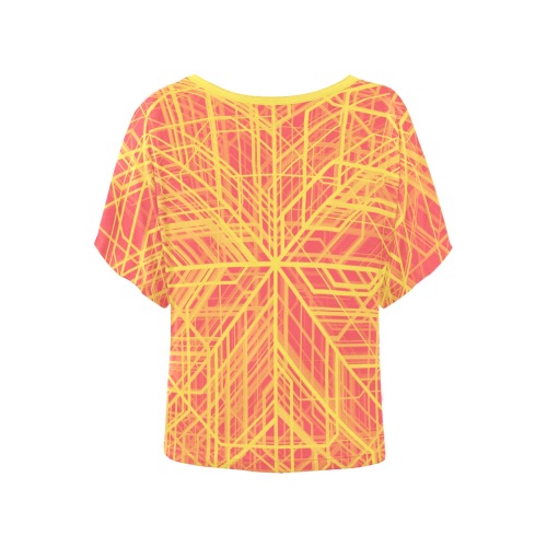 Orange/Yellow Line Pattern Women's Batwing-Sleeved Blouse T shirt (Model T44)