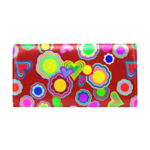 Groovy Hearts and Flowers Red Women's Flap Wallet (Model 1707)