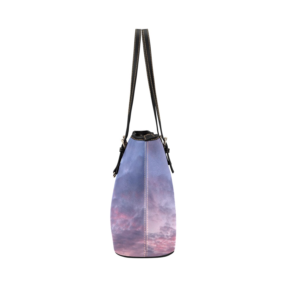 Morning Purple Sunrise Leather Tote Bag/Large (Model 1651)