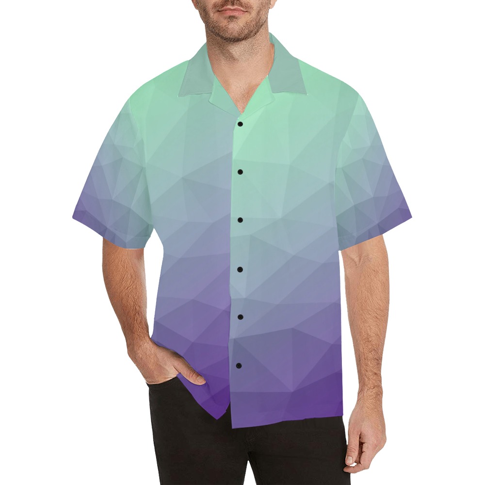 Purple green ombre gradient geometric mesh pattern Hawaiian Shirt (Model T58)