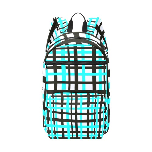Interlocking Stripes Black White Teal Large Capacity Travel Backpack (Model 1691)