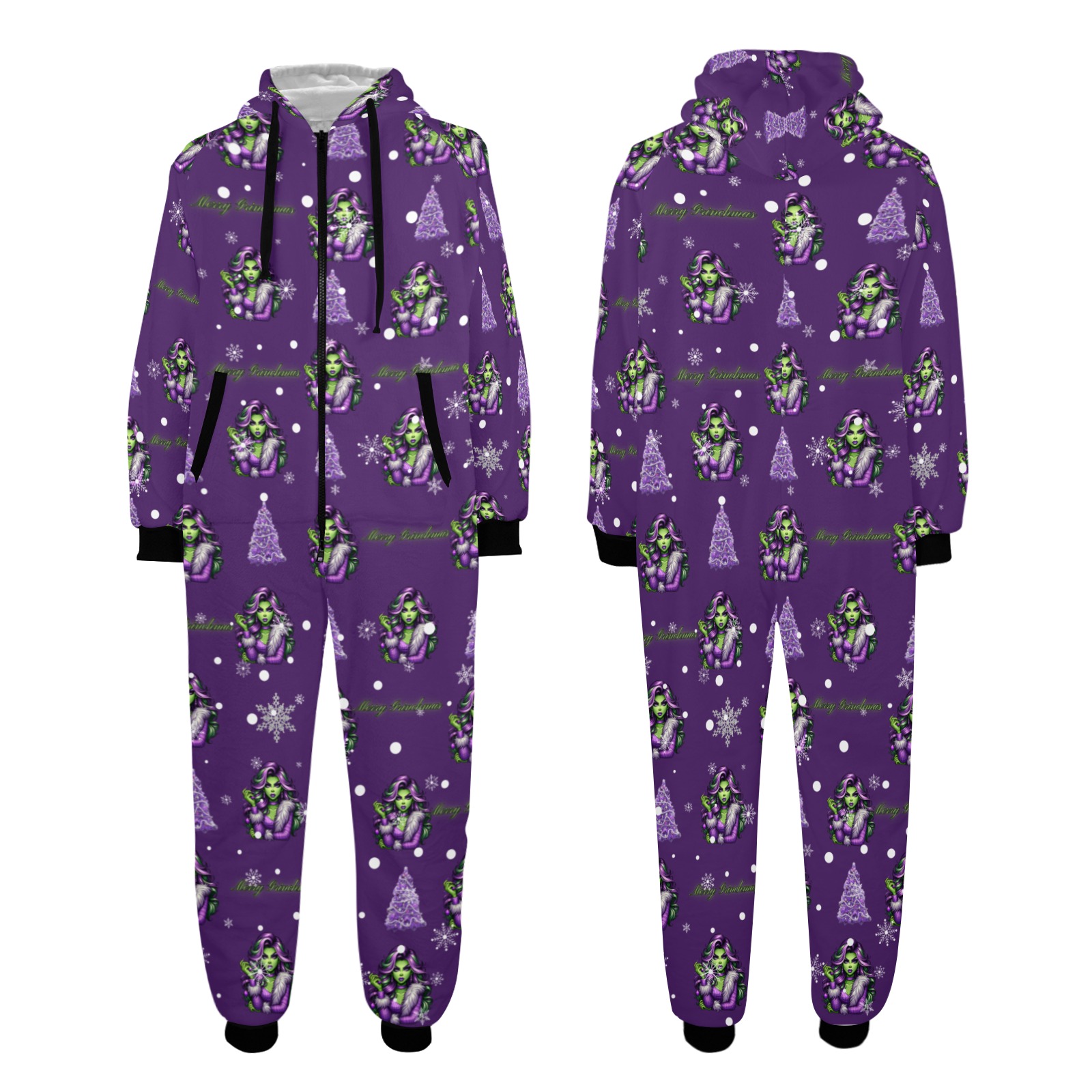 Grinchmas Adult Unisex One-Piece Zip Up Hooded Pajamas