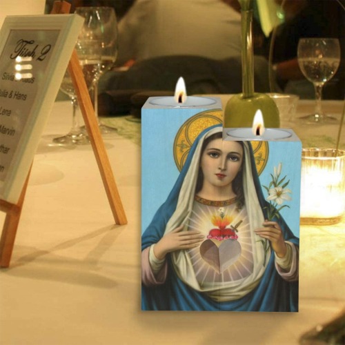 Virgin Mary 2 Wooden Candle Holder (Without Candle)