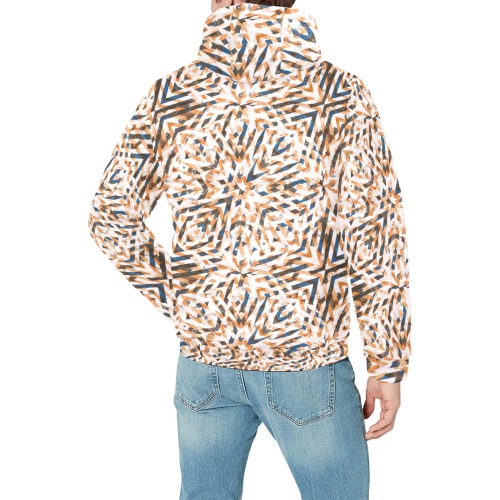 Geometric vintage mosaic 23 Men's Padded Hooded Jacket (Model H42)