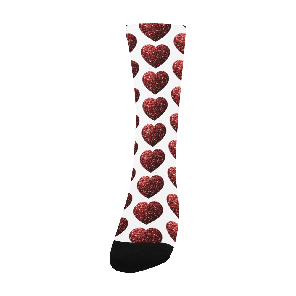 Red sparkles heart faux glitter Valentines Day love pattern on white Men's Custom Socks
