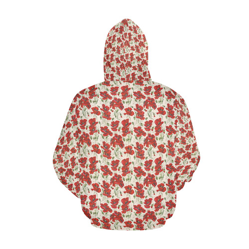 Red Poppy Flowers Vintage Floral Pattern All Over Print Hoodie for Men (USA Size) (Model H13)