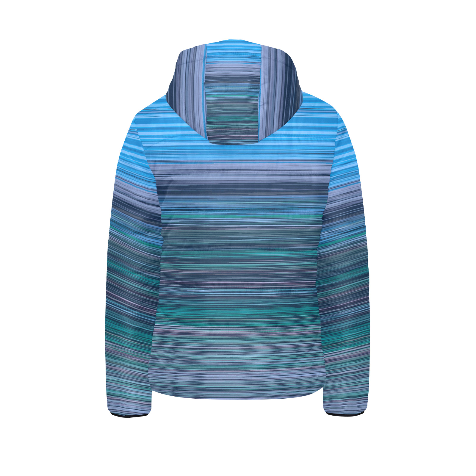 Abstract Blue Horizontal Stripes Kids' Padded Hooded Jacket (Model H45)