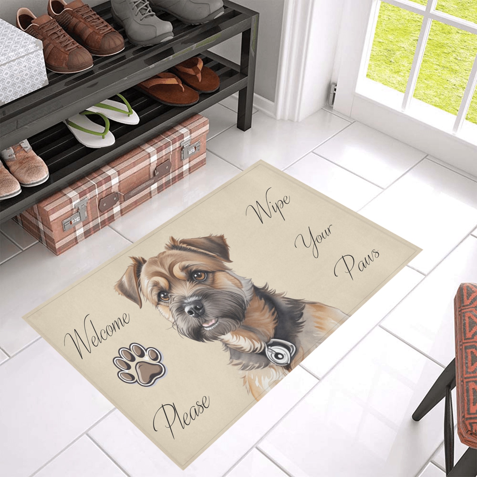 Border Terrier Please Wipe Your Paws Azalea Doormat 30" x 18" (Sponge Material)