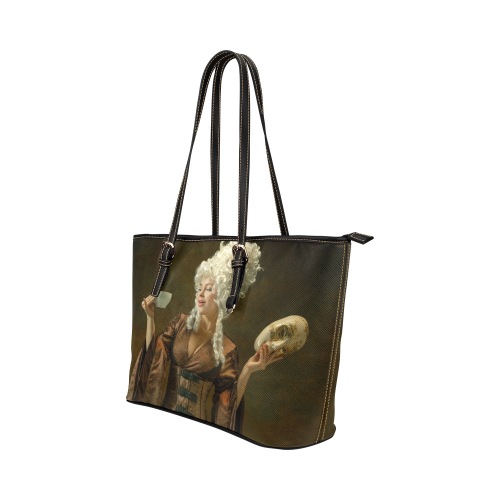 Portrait of medieval young woman Leather Tote Bag/Large (Model 1651)